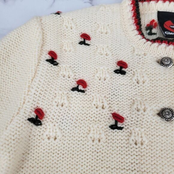 Giesswein Vintage Austria Wool Cream Cardigan with Red Green Floral Embroidery - Picture 3 of 11